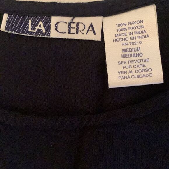 La Cera Black Printed Floral Maxi Rayon Belt Dress Size M - Picture 7 of 7